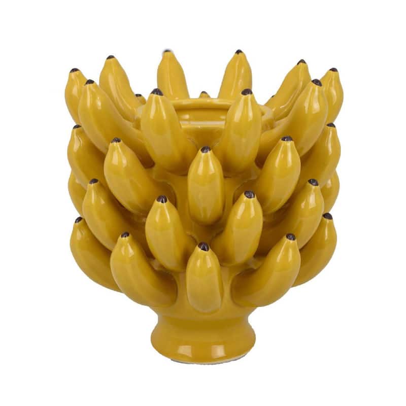 Joseph Accent Vase with Tiered Banana Accents, Yellow Ceramic 11 Inch