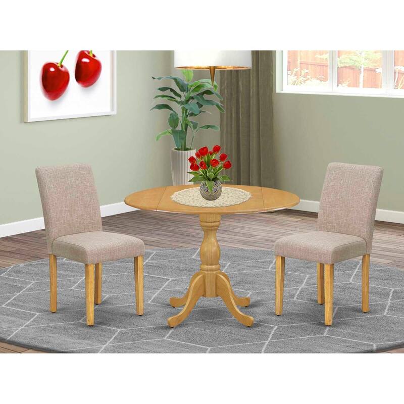 3-Piece Natural Oak Finish Solid Wood Top - Dining Room Set with High Back (Seats-4)