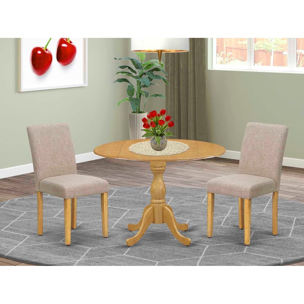 3-Piece Natural Oak Finish Solid Wood Top - Dining Room Set with High Back (Seats-4)