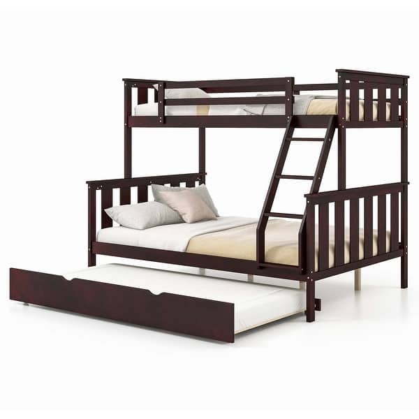 slide 2 of 20, Costway Twin Over Full Bunk Bed with Trundle Ladder Safety Guardrails - See Details Espresso