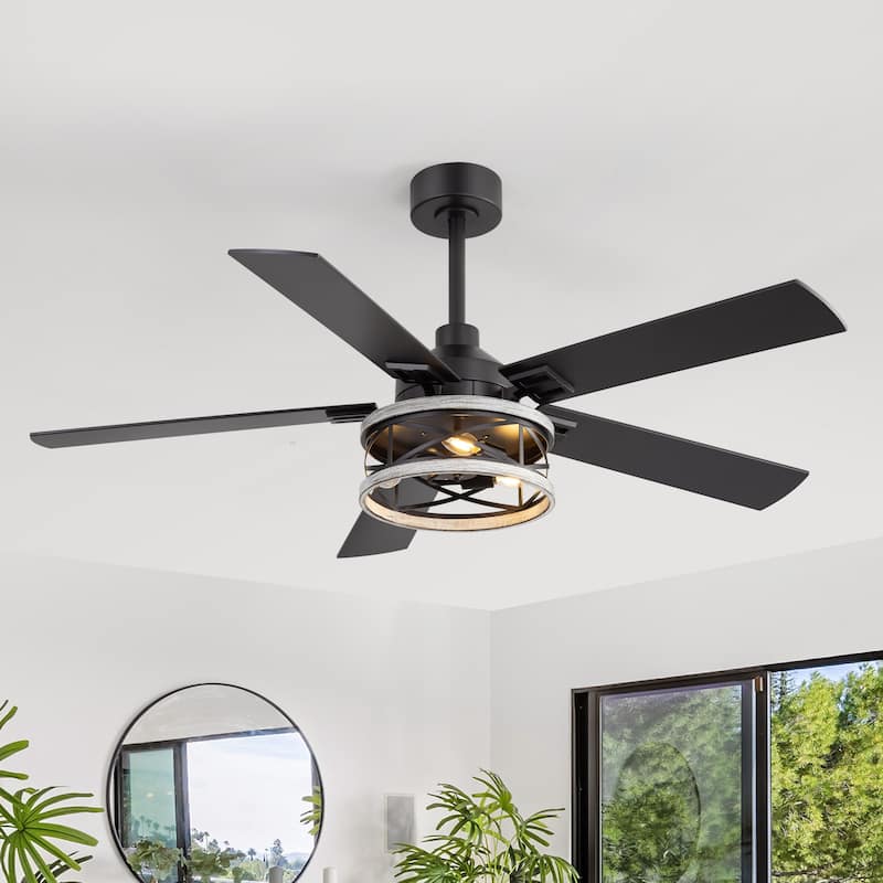 52-inch Reversible 5-Blade Caged Ceiling Fan with Remote and Light Kit
