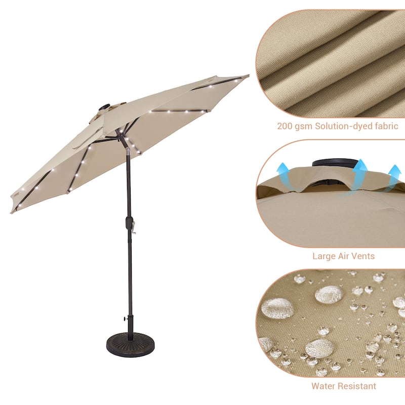 LIVOOSUN LED 9ft Patio Umbrella Market Umbrella Steel Tilt w/Crank