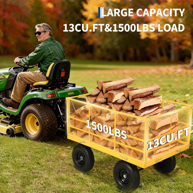 3-in-1 Convertible Yard Wagon 1500-lb Capacity 13In All-Terrain Tires and Removable Mesh Panels Yellow
