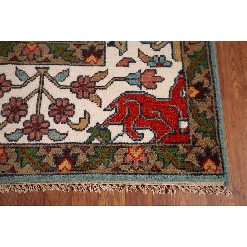 Animals Hunting Design Ziegler Indian Area Rug Handmade Wool Carpet - 8'11" x 11'10"