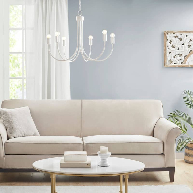 6-Light Metal Chandelier for living room,bedroom,and dining room - White