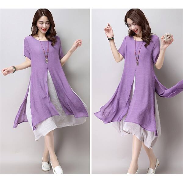 Shop Fashion Asian Style Layered Multi Slit Linen Tunic Dress