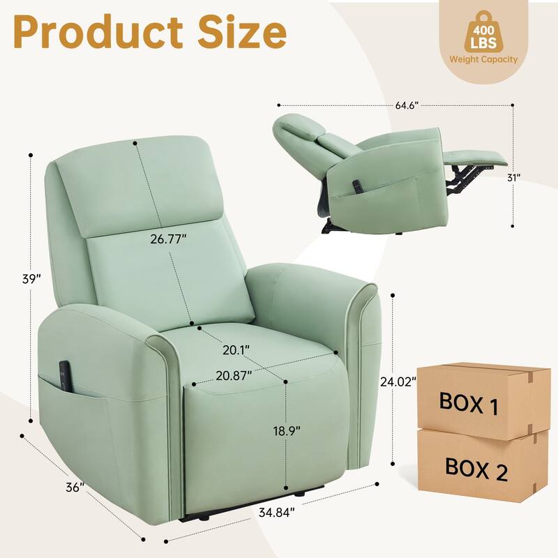 Oversized Faux Leather Massage Power Recliner with Two Pockets Set of 2