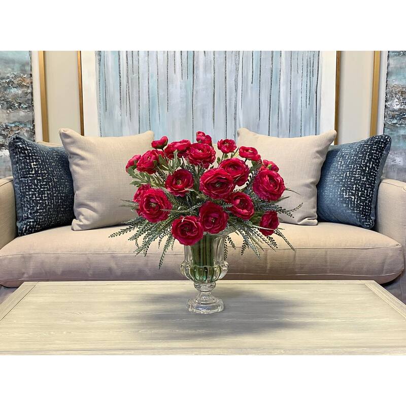 Ranunculus Floral Arrangement in Glass Pedestal Vase - Dark Pink
