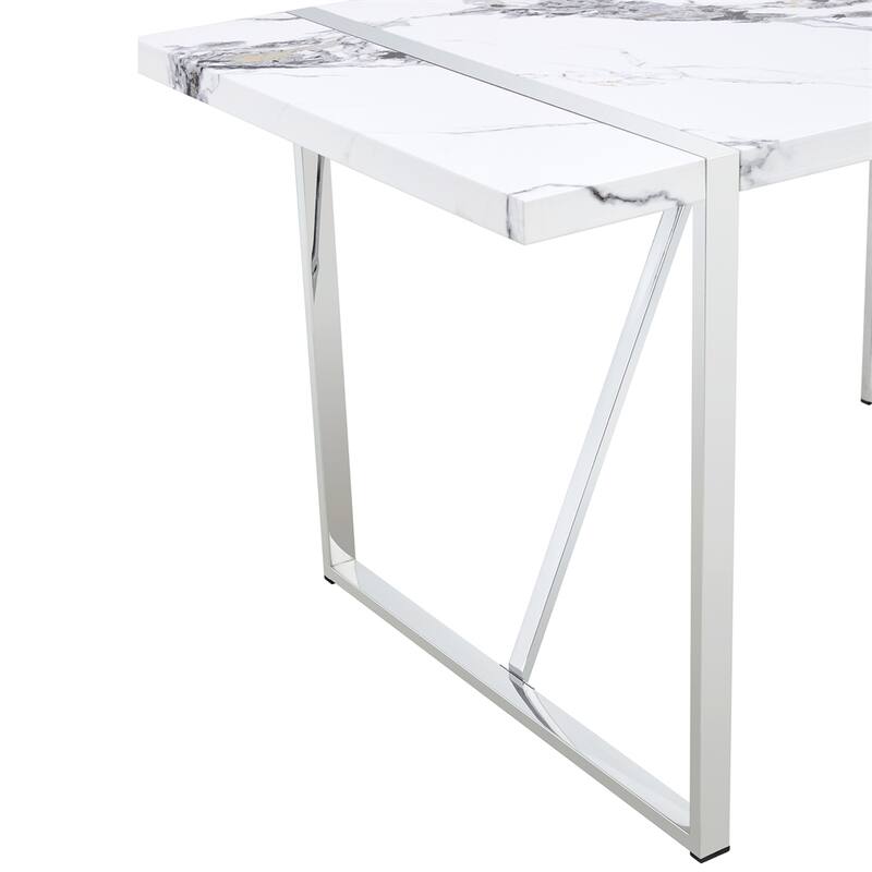 Modern Dining Table, 55 inch Faux Marble Kitchen Table for 4 People