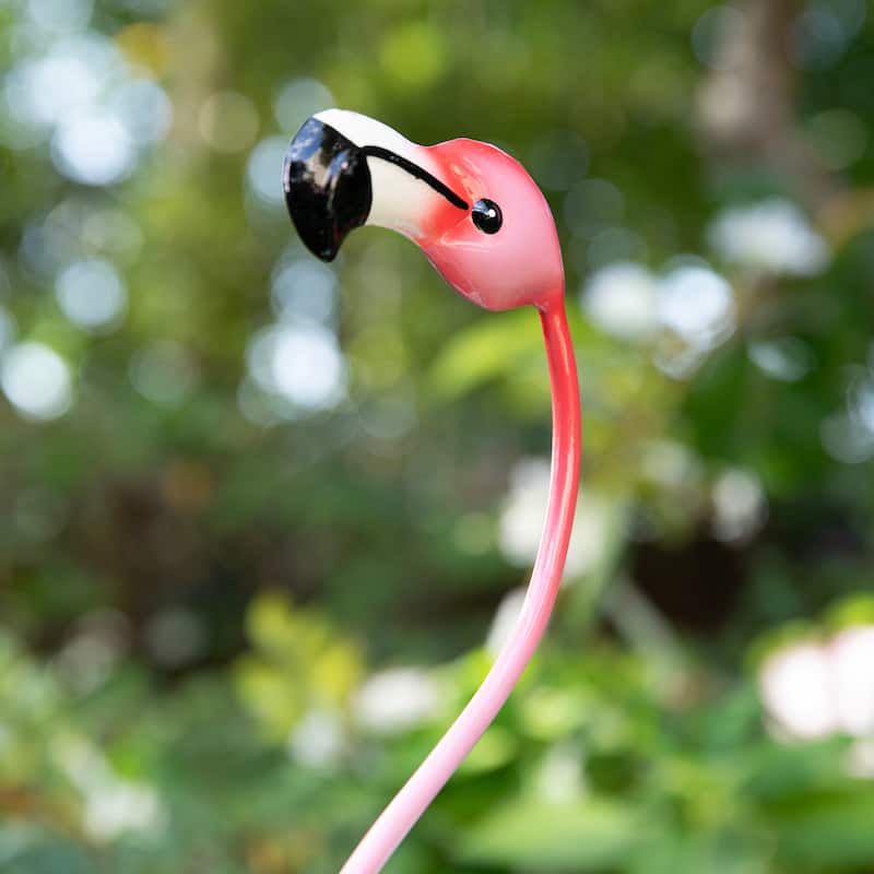  Glitzhome 26.25"H Standing Flamingo Solar Lighting Metal Statue for Outside Patio Lawn Balcony Backyard Decorations