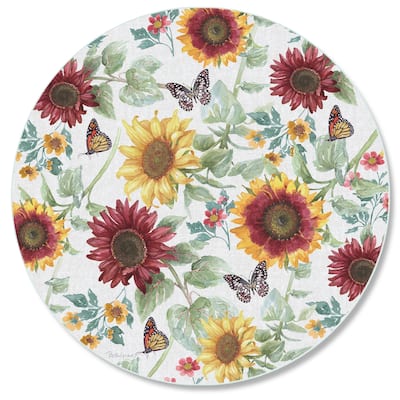 Glass Lazy Susan Sunflower Splendor Turntable 13 Inch Diameter