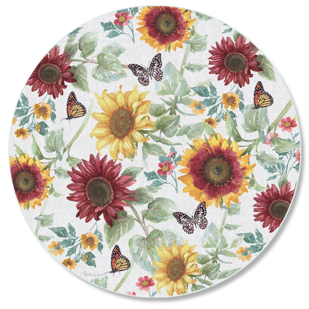 Glass Lazy Susan Sunflower Splendor Turntable 13 Inch Diameter
