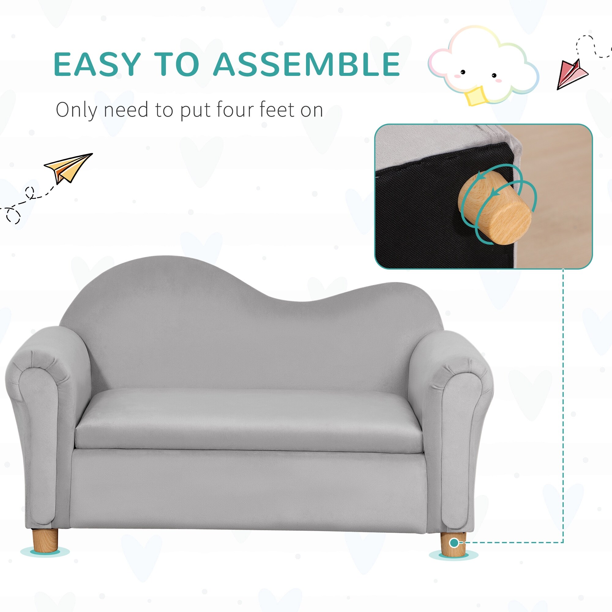 Qaba Kids Sofa Wooden Armrest Chair for Preschool Toddler Couch for Kids Room Kindergarten with Hidden Storage Compartment On Sale Bed Bath Beyond 35865007