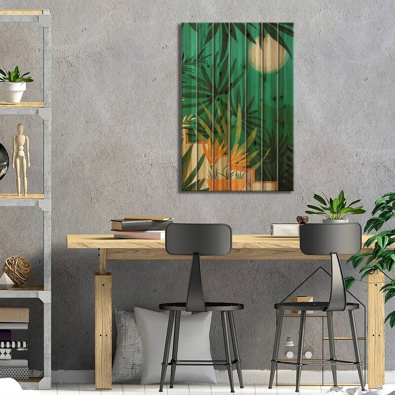 Exotic Garden Nightscape Print On Wood by Modern Tropical - Multi-Color