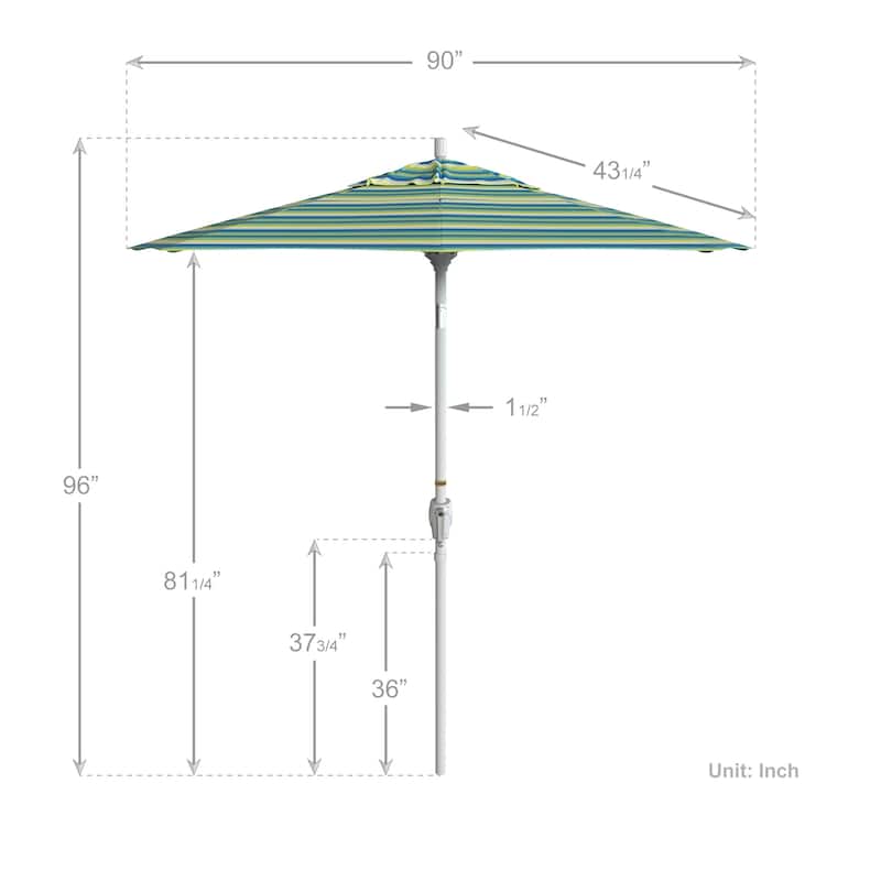 California Umbrella 7.5' Round Crank Lift Push Button Tilt White Aluminum Patio Umbrella Sunbrella