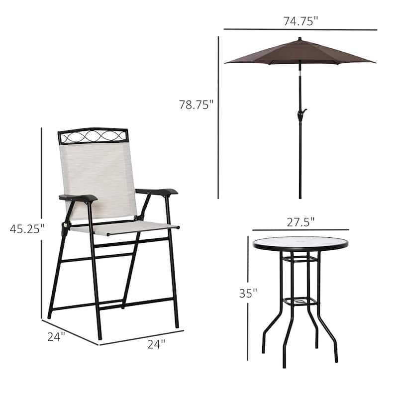 4 Piece Patio Table and Chair Set with Folding Chairs and Umbrella
