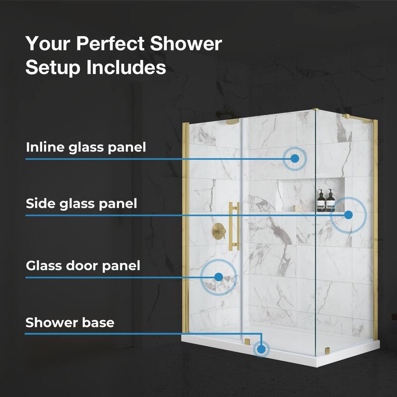 OVE Breeze Pivot Corner Frameless Pivot Shower Door Kit with Base Pan