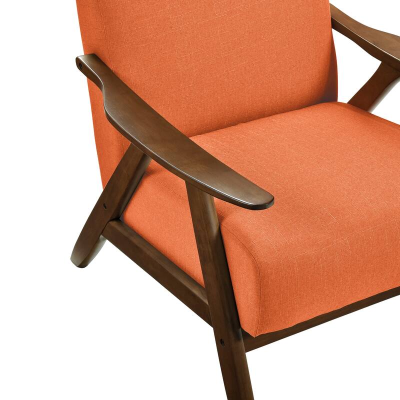 Orange Textured Fabric High-Back Accent Chair with Walnut Frame