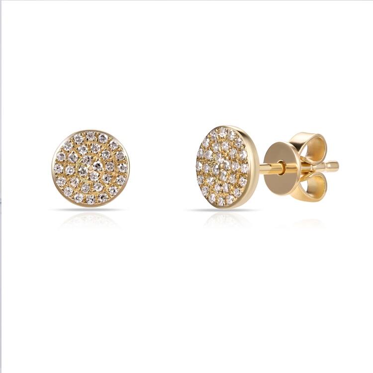 Joelle Collection Round Diamond Stud Earrings - 14K Gold 1/5 CTTW Round Pave Disc Diamond Studs - Yellow