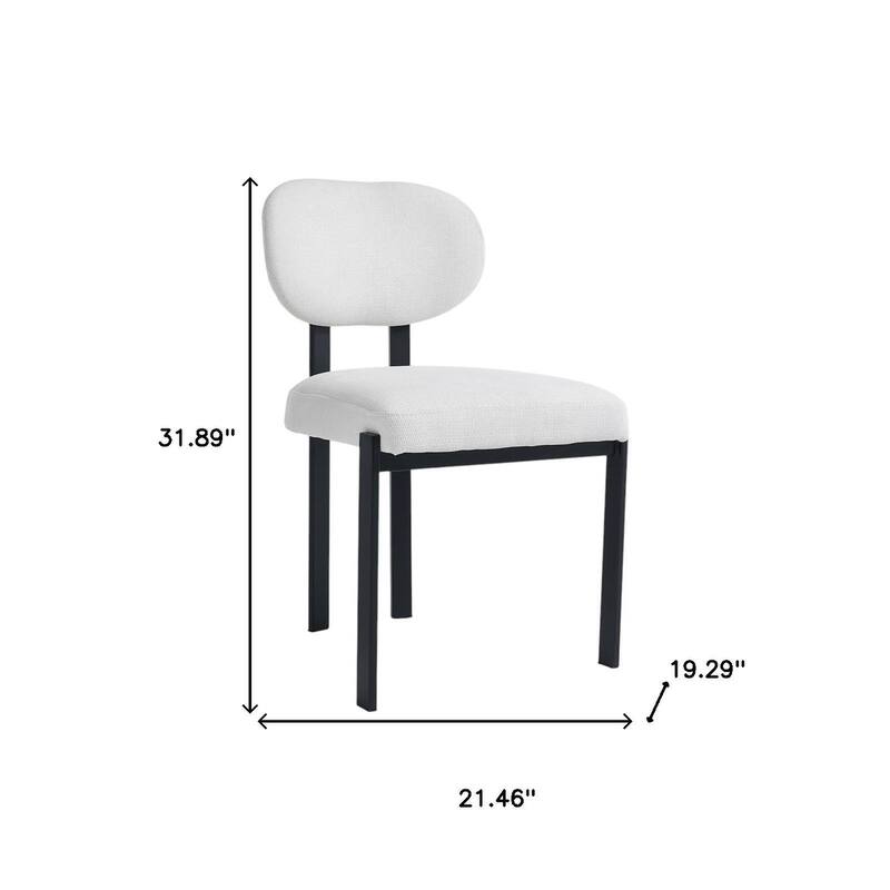 HomeRoots Set of Two White and Black Chenille And Metal Partially Open Back Dining Side Chairs