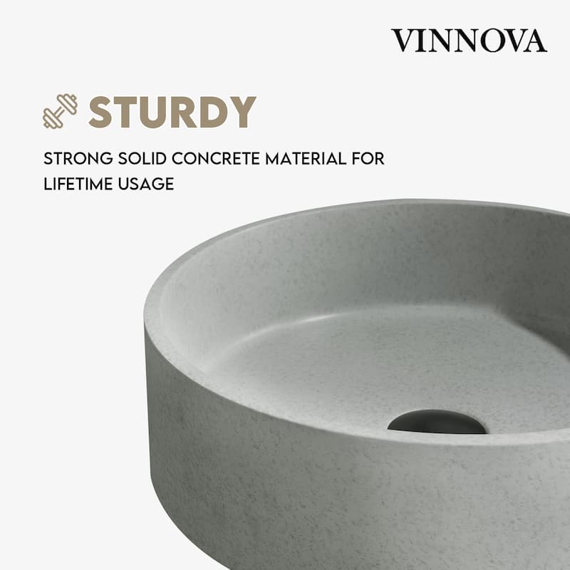 Vinnova Moguer Grey Concrete Circular Vessel Bathroom Sink - 15.4"L×15.4"W×4.7"H