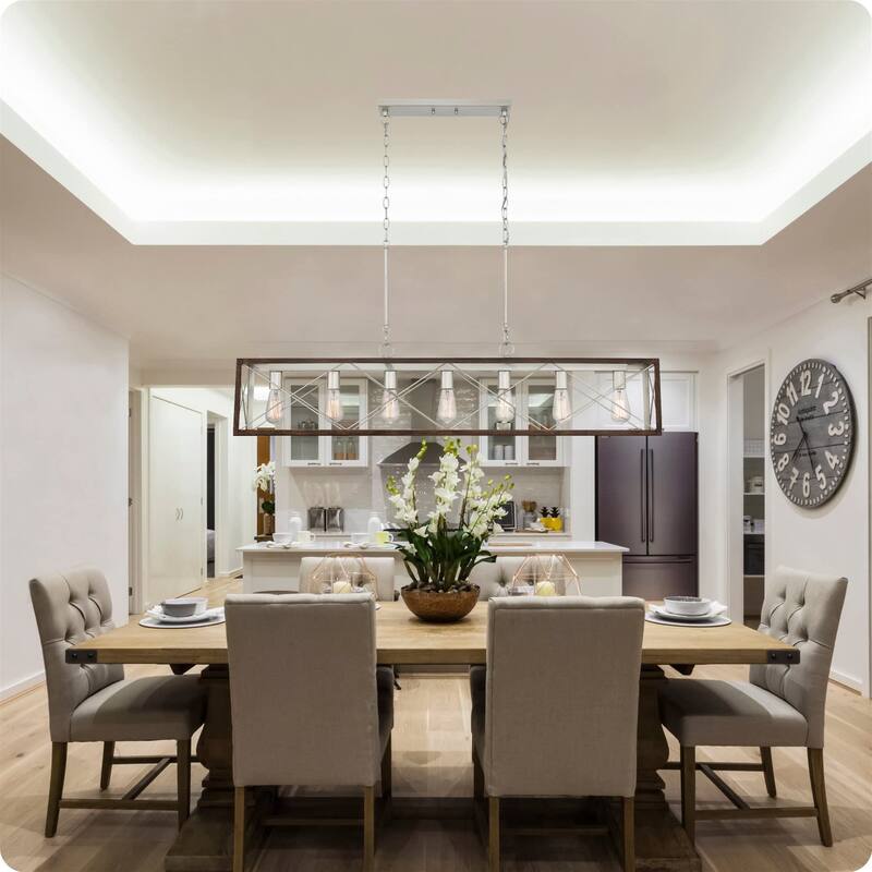 Kiro 7-light Farmhouse 48In Linear Chandelier Rectangle Dining Lights with UL - 48'' W x 7.78'' D x 11'' H