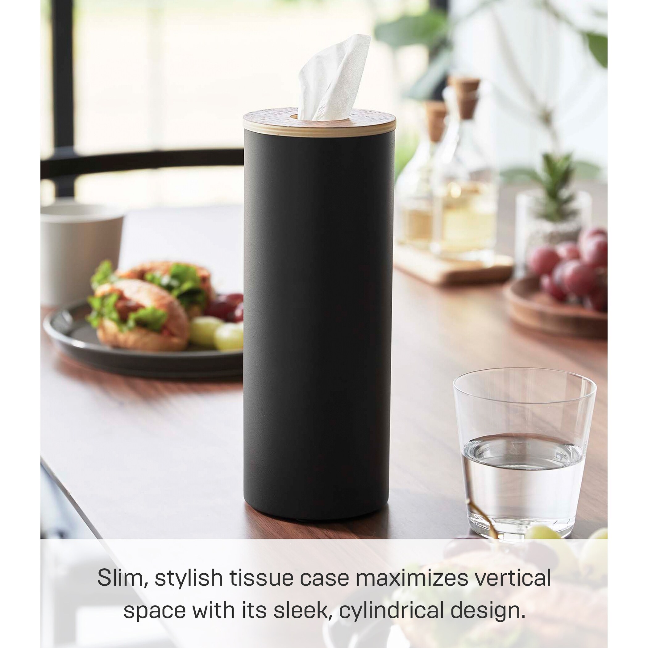 Yamazaki Home Round Tissue Case, Steel and Wood, Large, Lid - L