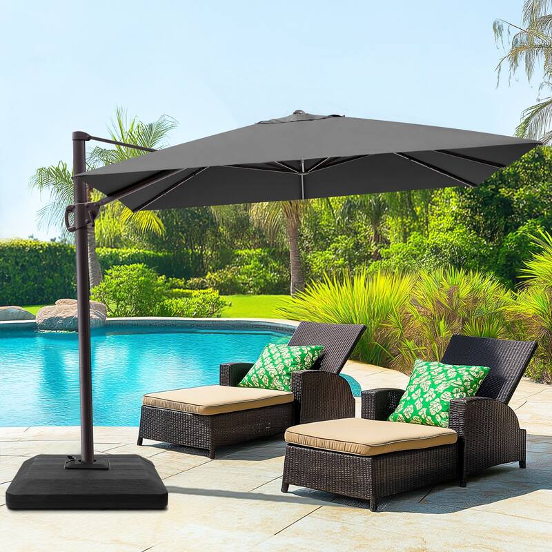 Outdoor 9 x 11 Ft Cantilever Patio Umbrella 360 Degree Rotation with Weight Base
