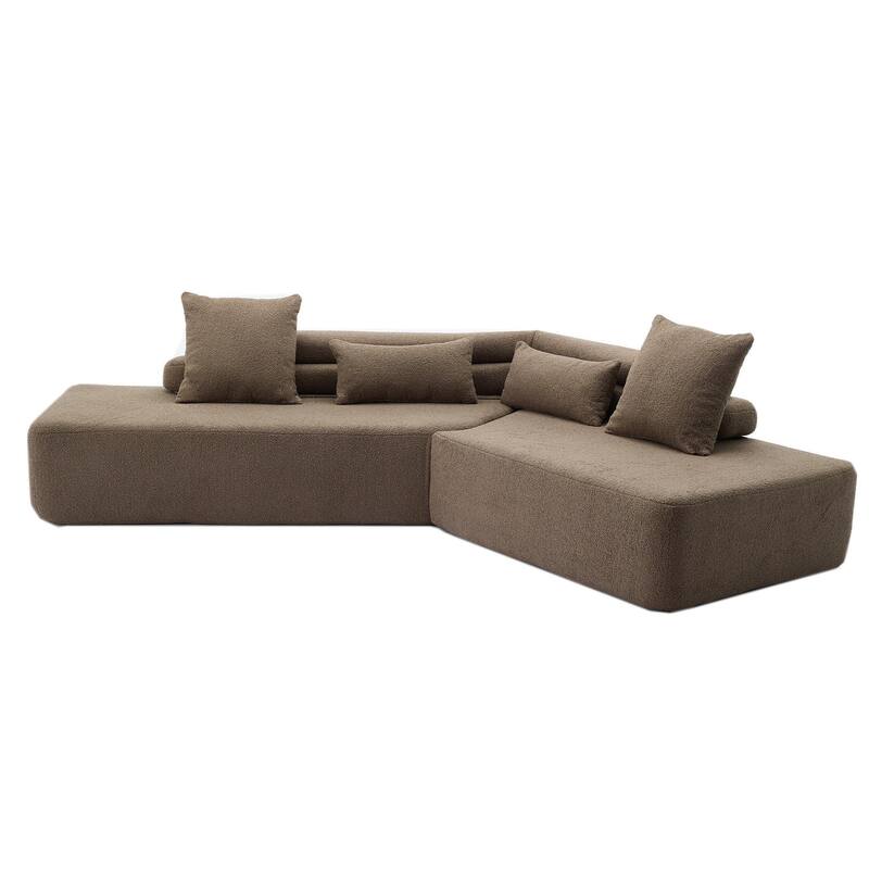 128" Polyester Modular 4-Seater Sectional Sofa with Boucle Teddy Fabric, Pocket Spring Support, and No Assembly Required