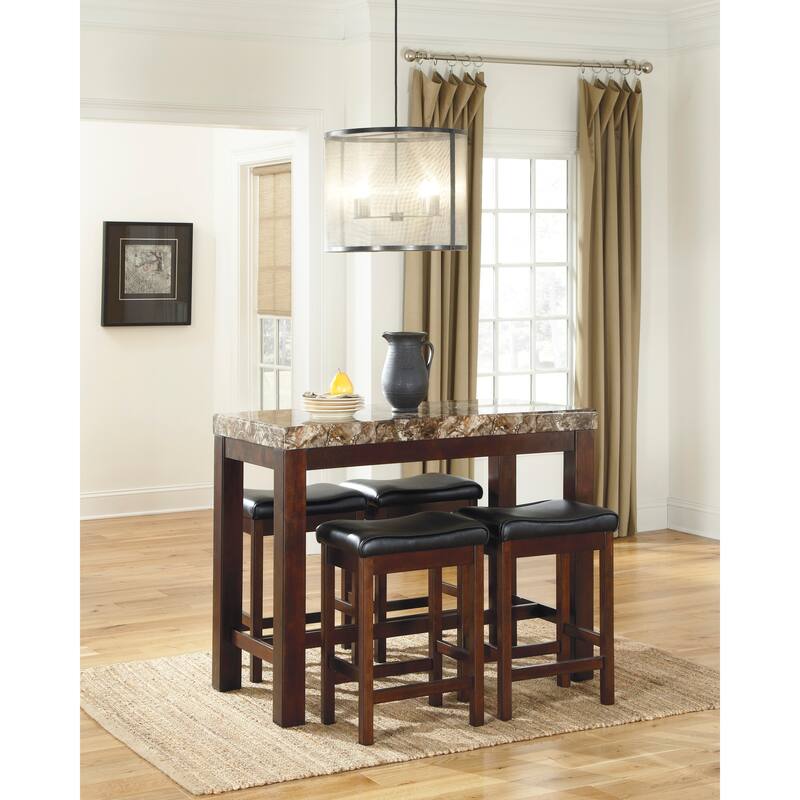 GTU Furniture Elegant Faux Marble High Top Kitchen Dining Room Bar Set with Leather Seat Barstool 