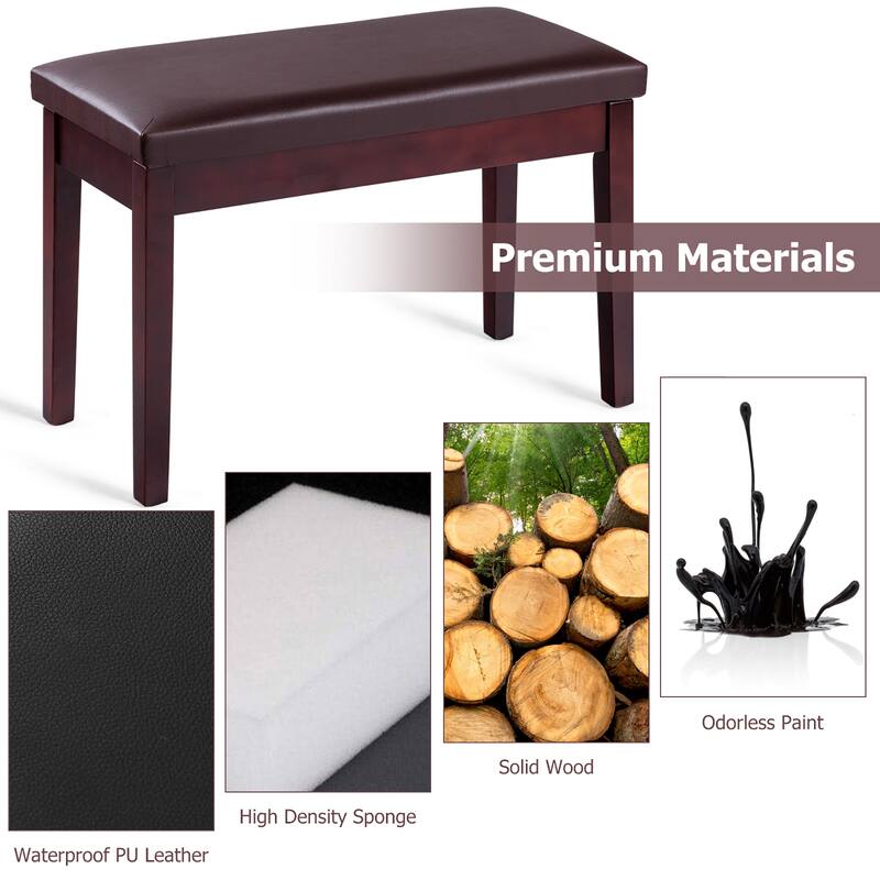 Costway PU Leather Piano Bench Padded Double Duet Keyboard Seat