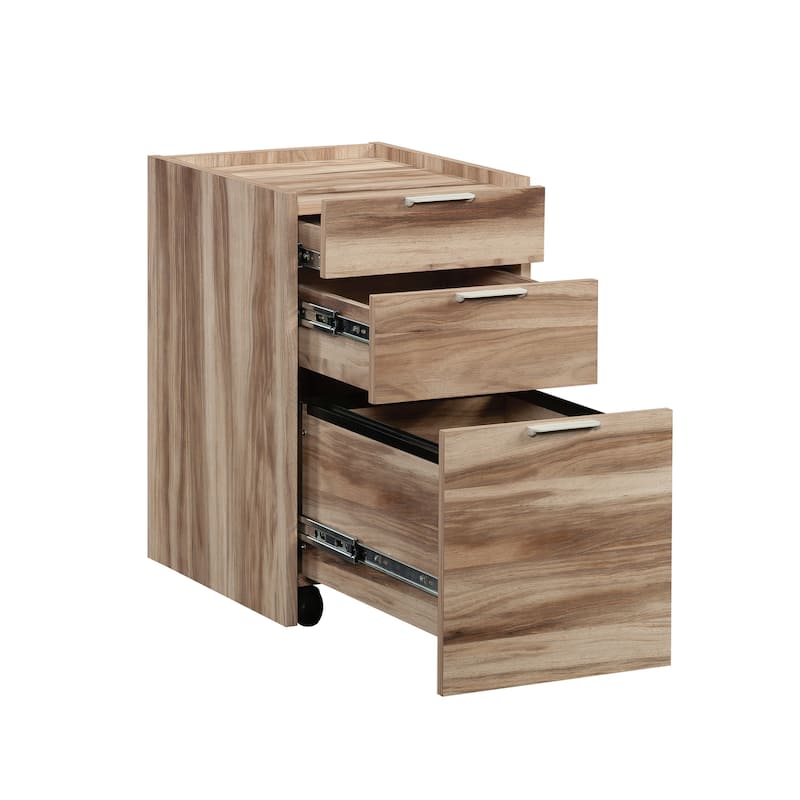 Wood File Pedestal with Roomy Drawers, Acacia