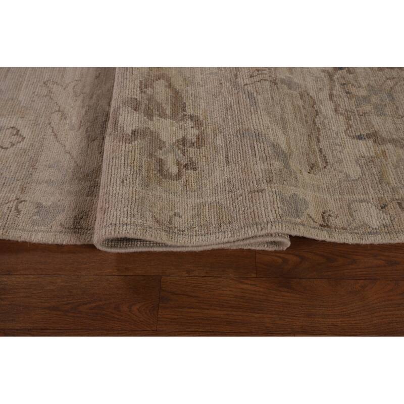 Vegetable Dye Beige Oushak Oriental Area Rug Hand-Knotted Wool Carpet - 9'0" x 12'5"