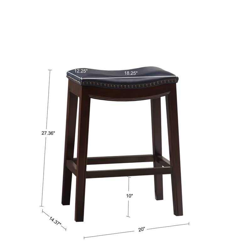 Roomfitters Backless Counter Stool, Italian Inspired 27-Inch Bar Stool with Nailhead Trim and Metal Kickplate - Navy