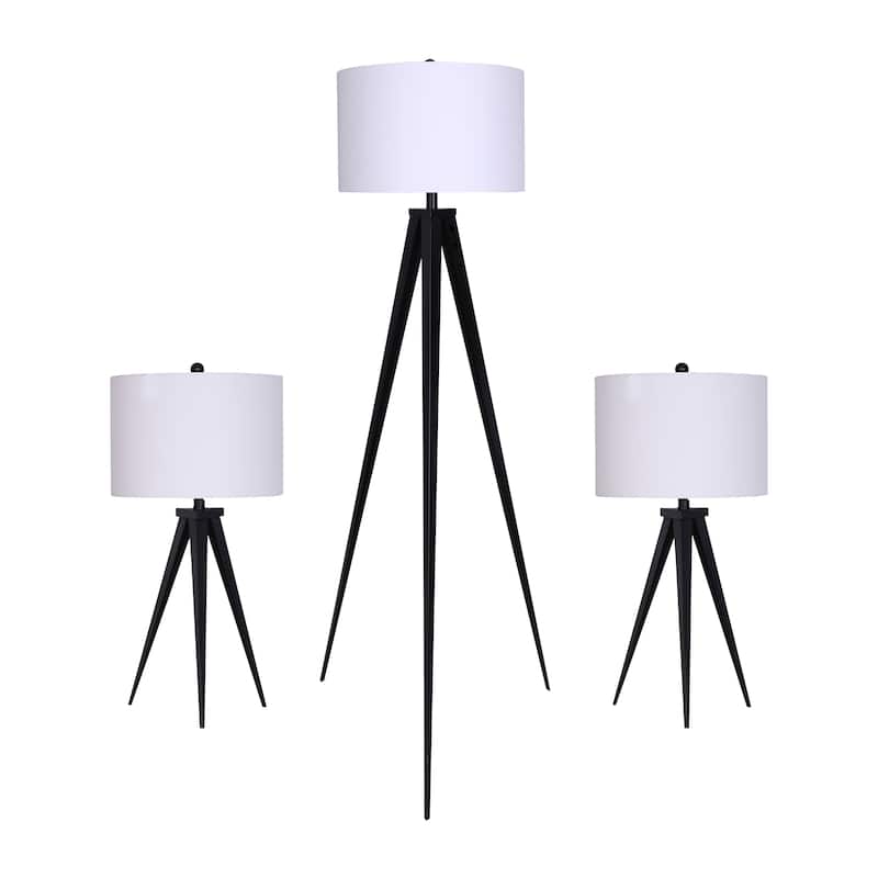 Sagebrook Home Black Modern Set of Three Metal Table & Floor Tripod Lamps - 16" x 16" x 60"