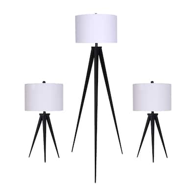 Sagebrook Home Black Modern Set of Three Metal Table & Floor Tripod Lamps - 16" x 16" x 60"