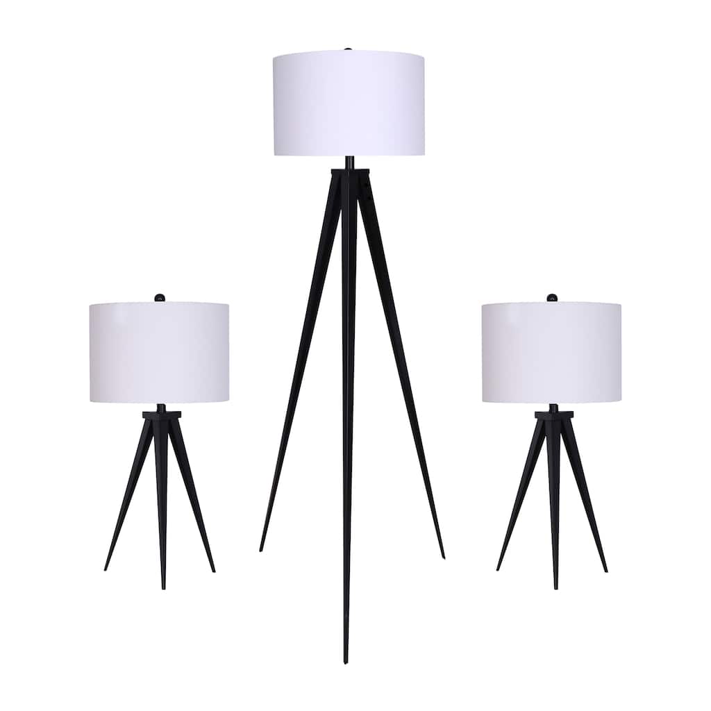 Sagebrook Home Black Modern Set of Three Metal Table & Floor Tripod Lamps - 16" x 16" x 60"