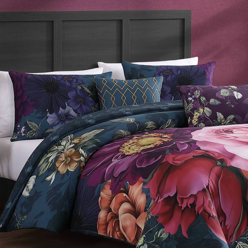Bebejan Vibrant Flora 100% Cotton Sateen 5 Piece Reversible Comforter Set