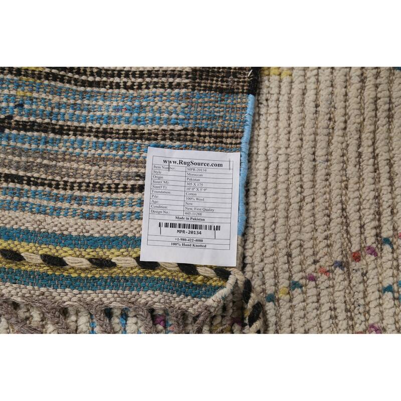 Striped Geometric Moroccan Area Rug Hand-Knotted Wool Carpet - 5'9"x 10'0"