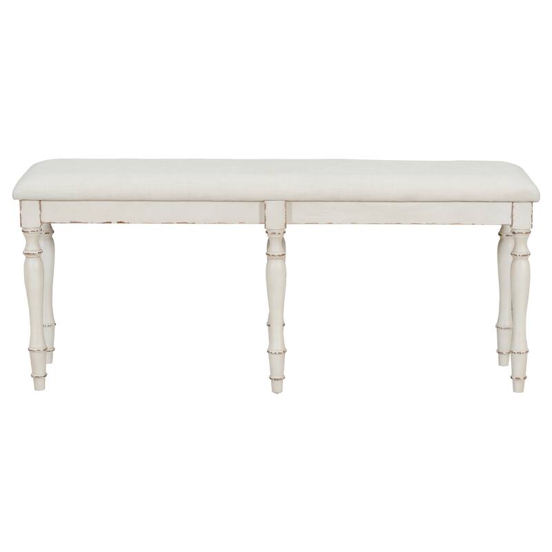 TOPMAX Vintage Traditional 50.4inch Upholstered Dining Bench with 6 Solid Wood Legs, Natural