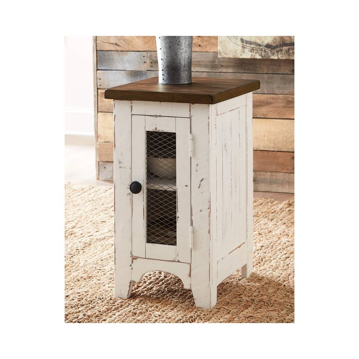 Farmhouse Chair Side End Table with Door for Storage, White