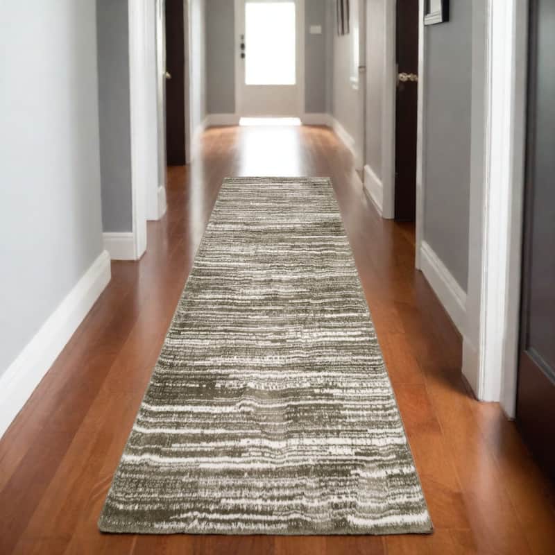HomeRootsStriped Industrial Runner Area Rug - 90.55' X '26.77' X '0.98 - Brown/Ivory