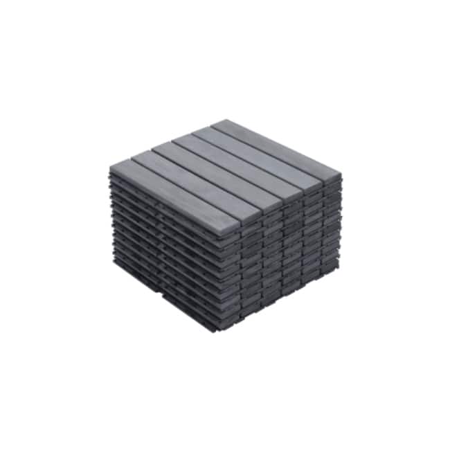 10 PCS Interlocking Deck Tiles Checker Pattern,12" x 12" Light Gray Square Acacia Hardwood Outdoor Flooring - Light Grey