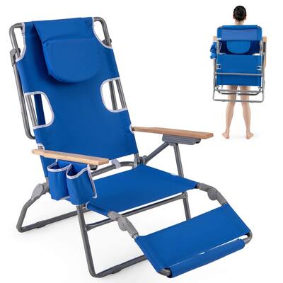 Costway 1/2 PCS 3-IN-1 Foldable Beach Chair with Face Hole, Footrest,