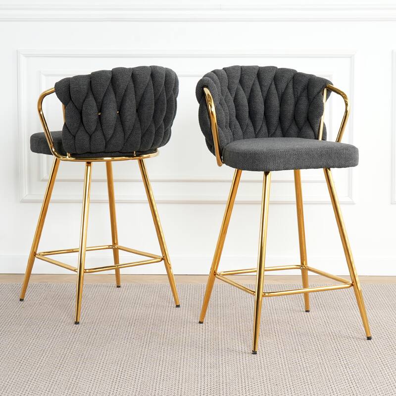 Bar Stools Set of 2, Kitchen Island Bar Chair with Back, Upholstered Low Bar Stools with Footrest and Metal legs
