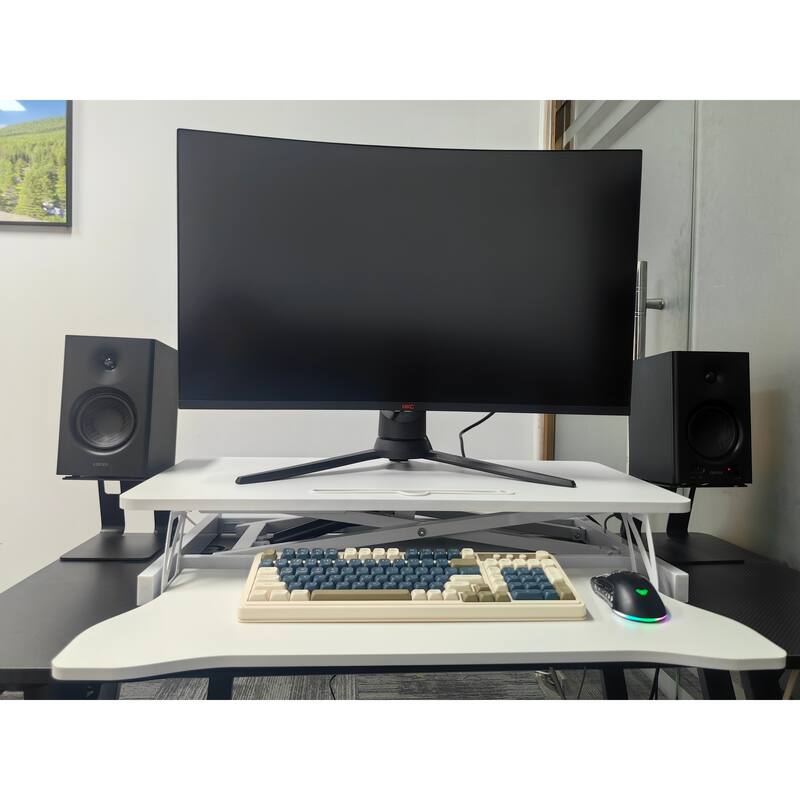 Anmytek 32 Inch Height Adjustable Sit to Stand Desk Converter with Wide Keyboard Tray White