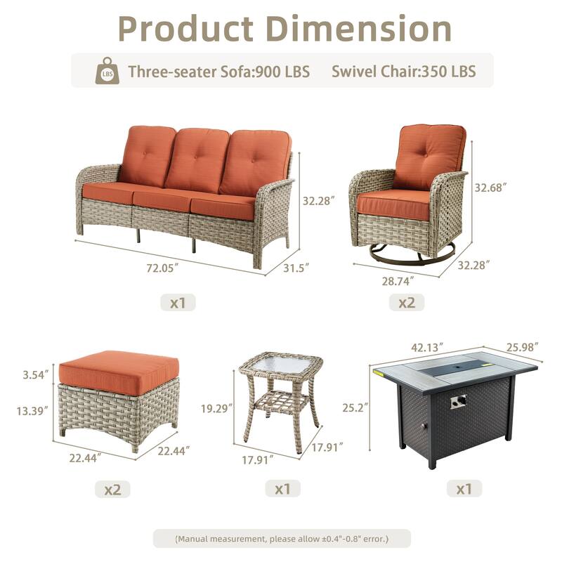 OVIOS 7-piece Patio Wicker Conversation Furniture Set With Fire Pit