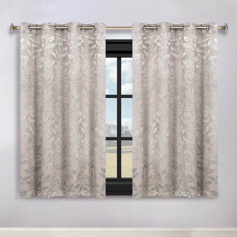 Superior Modern Bohemian Leaves Room Darkening Curtains with Grommets