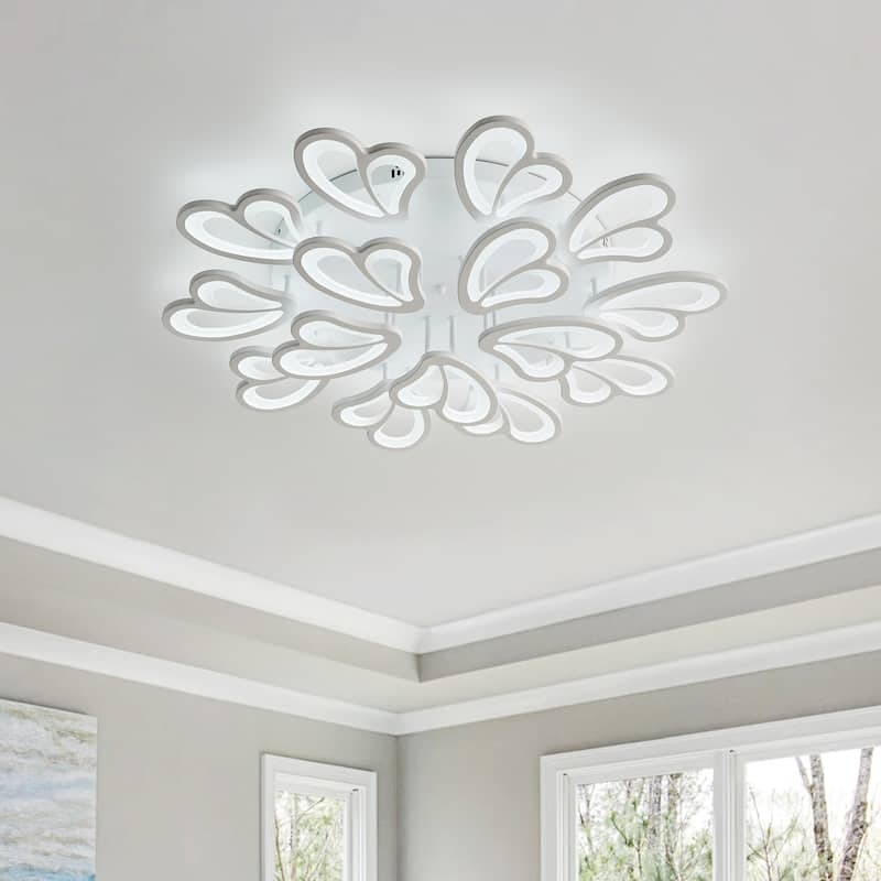 Modern White Butterfly Design Semi Flush Mount LED Dimmable Ceiling Light