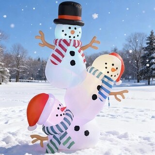 8.2' Outdoor Christmas Inflatable Three Stacked Snowmen with LED Lights ...